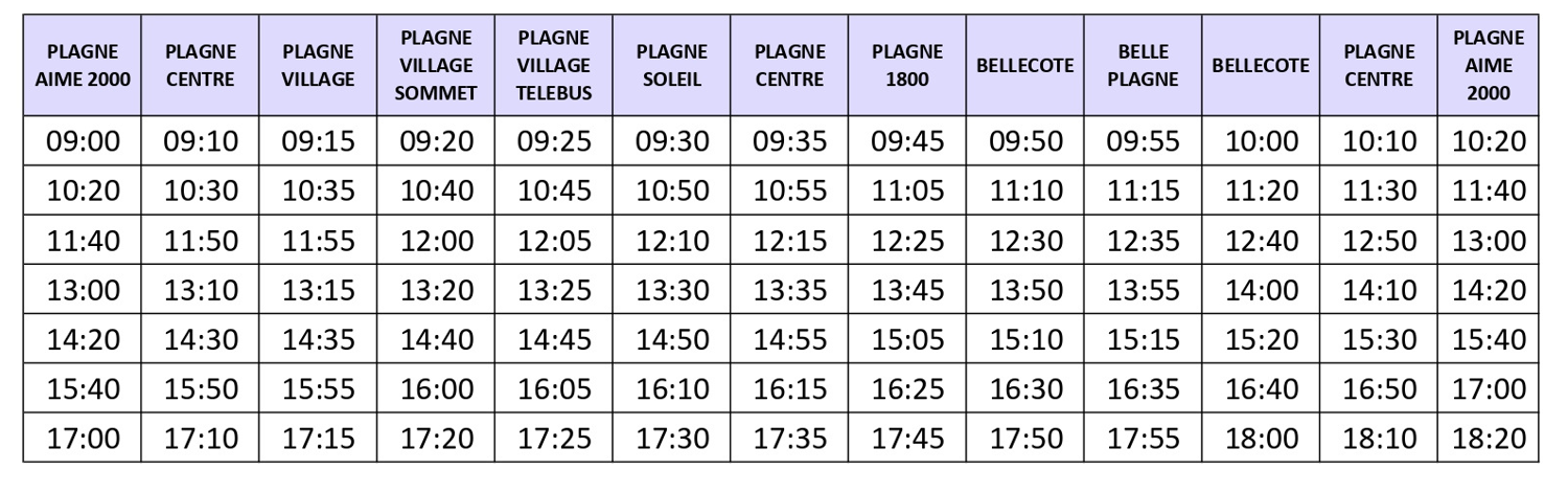 Horaires navette altitude