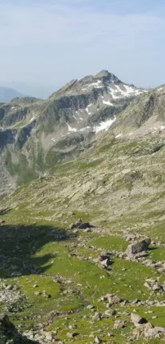 Uitzicht op de Pierre Menta vanaf de berghut van Presset, vallei van la Plagne